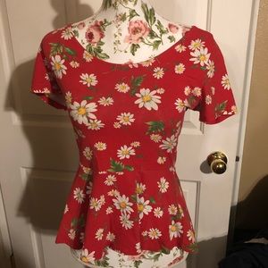 XXI Red Sunflower Peplum Top